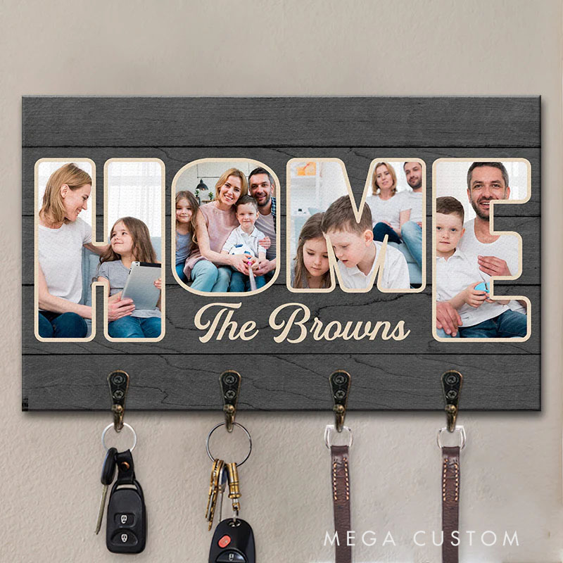 Personalized Photo Our Home Sweet Home Family Custom Home Decor Rectangle Shaped Key Hanger Key Holder House Warming Gift For Family Members