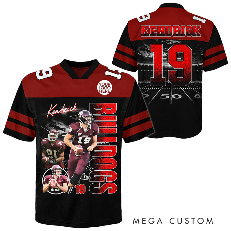 Personalized American Football Jersey Custom Design with Photo, Name, Number, and Team Style