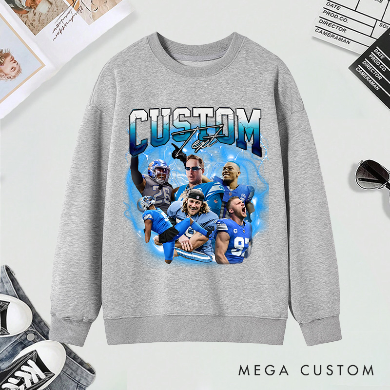 Personalized Lightning-Themed Athlete Graphic Sweatshirt with Custom Photos and Text