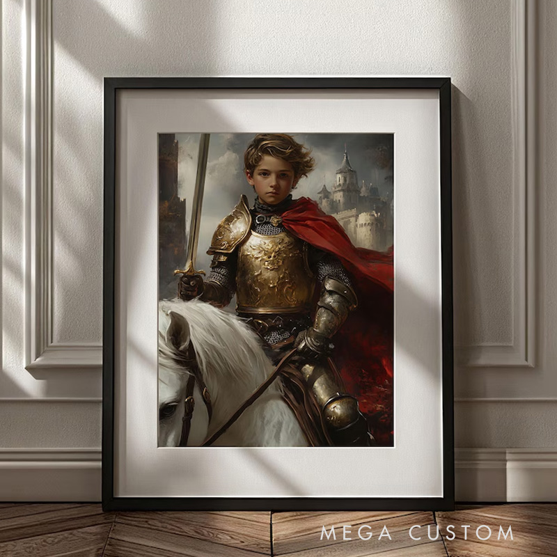 Personalized Royal Knight Portrait for Kids from Photo Fantasy Prince Art Noble Child Wall Art Gift Medieval Gifts