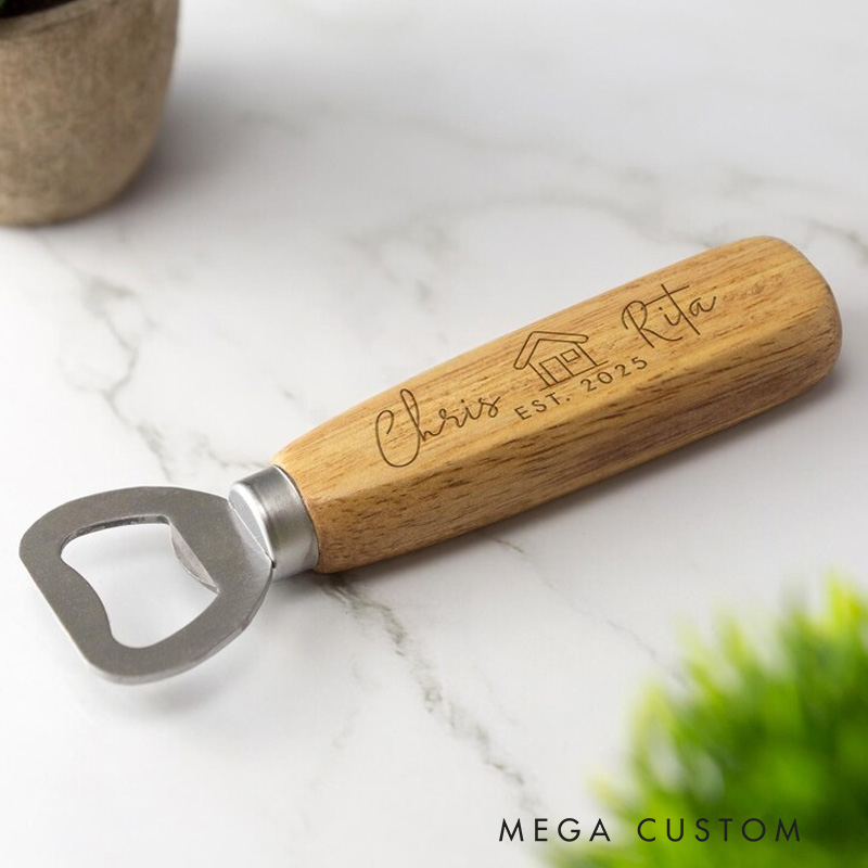 Personalised Bottle Opener House Warming Wooden Bottle Opener Laser Engraved Fathers Day Birthday Christmas New Home