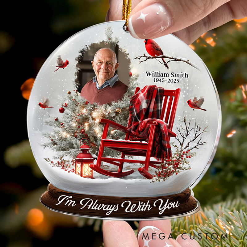 Personalized Acrylic Photo Ornament Christmas In Heaven Cardinal Rocking Chair Christmas Ornament Sympathy Gifts 