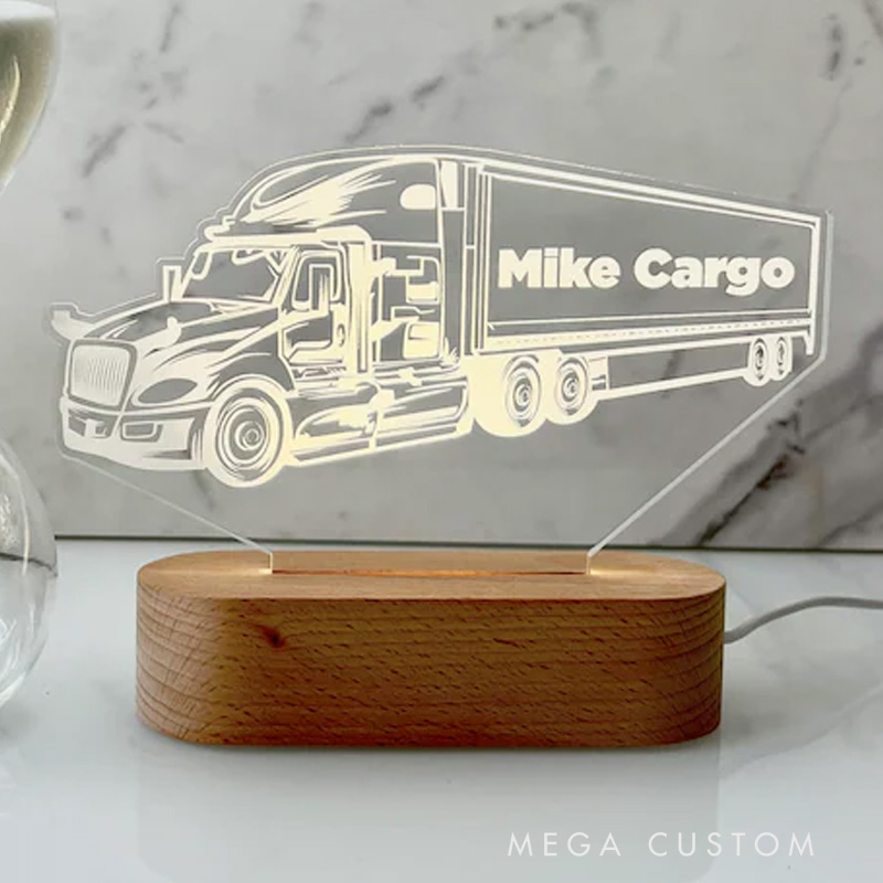 Personalized Reefer Truck Night LED Light Custom Gift for Dad Business Gift Moving Company Gift Trucker Custom Present