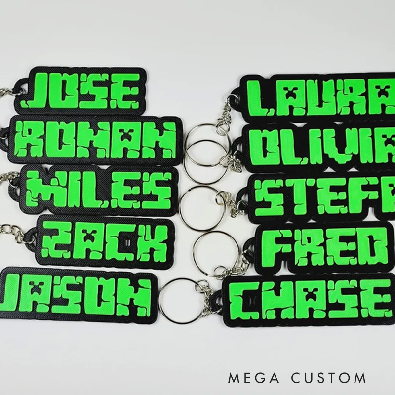 Personalized Mine Gamer 3D Printed Keychain Acrylic Name Tag for Bags for Game Lover