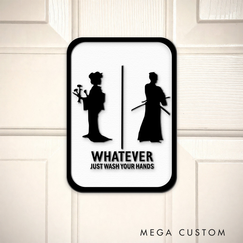 Personalized Japanese Geisha and Samurai 3D Printed Bathroom Sign Funny Acrylic Room Sign for Movie Lovers