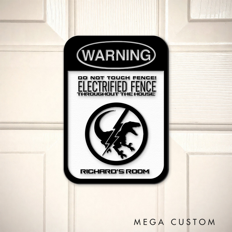 Personalized Electrified Fence 3D Printed Room Sign Funny Geek Room Sign for Movie Lovers