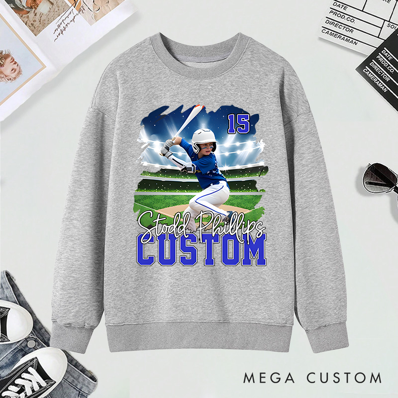 Personalized Baseball Sweatshirt with Custom Player Photo and Name  