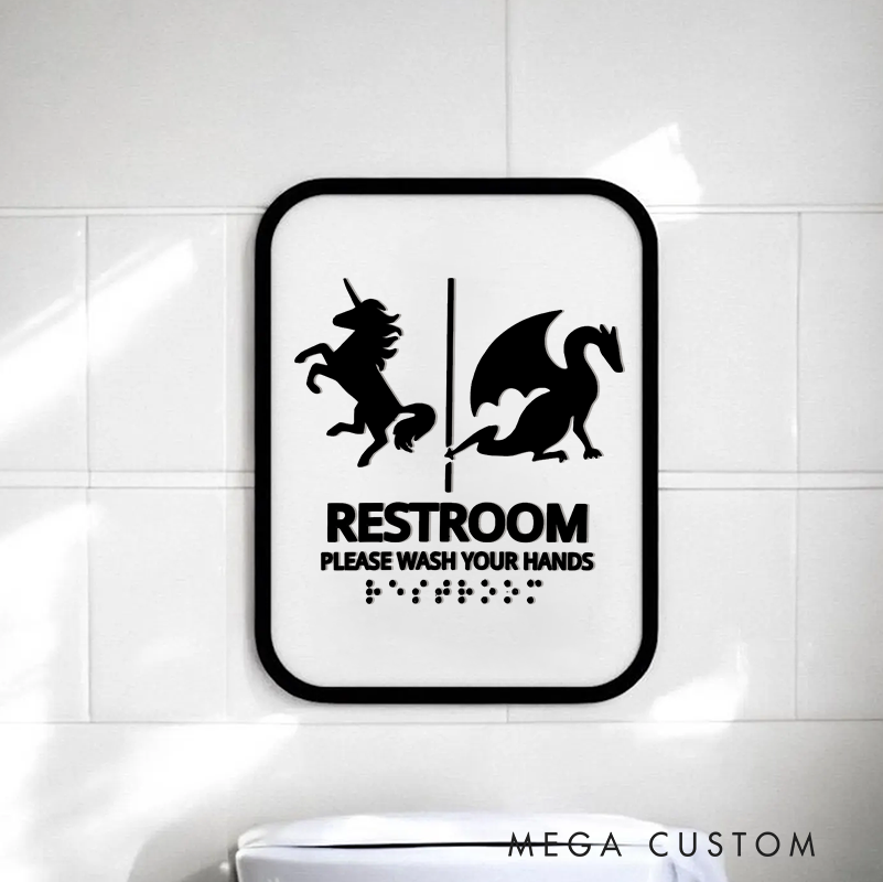 Personalized Unicorn Dragon 3D Printed Room Sign Funny Restroom Gender Neutral Bathroom Sign for Geek Lovers