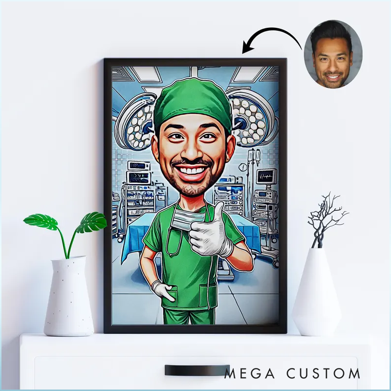 Personalized Medical Caricature or Cartoon From Photo Custom Anesthesiologist Portrait 