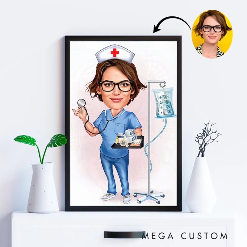 Personalized Cartoon Nurse Portrait From Photo Custom Nurse Gifts
