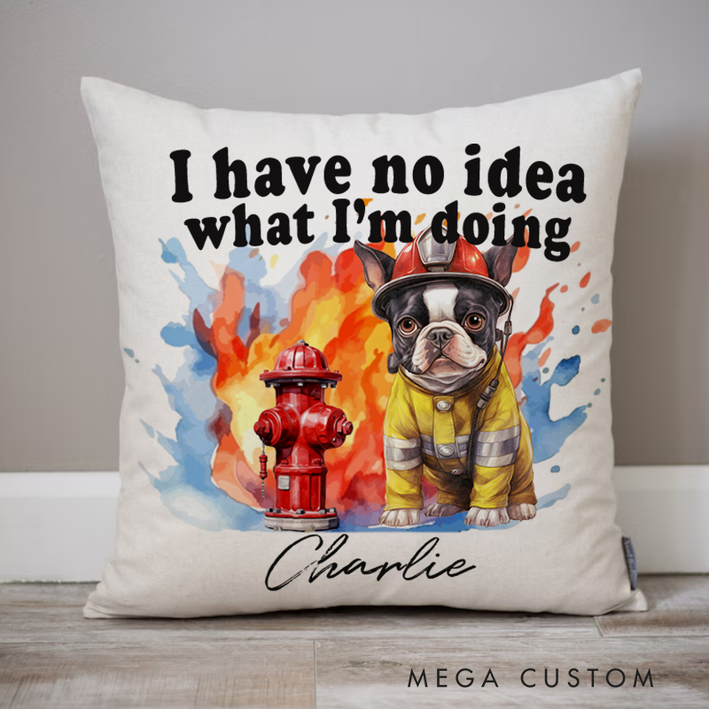 Personalized Funny Bulldog Firefighter Throw Pillow Gift for Firefighter