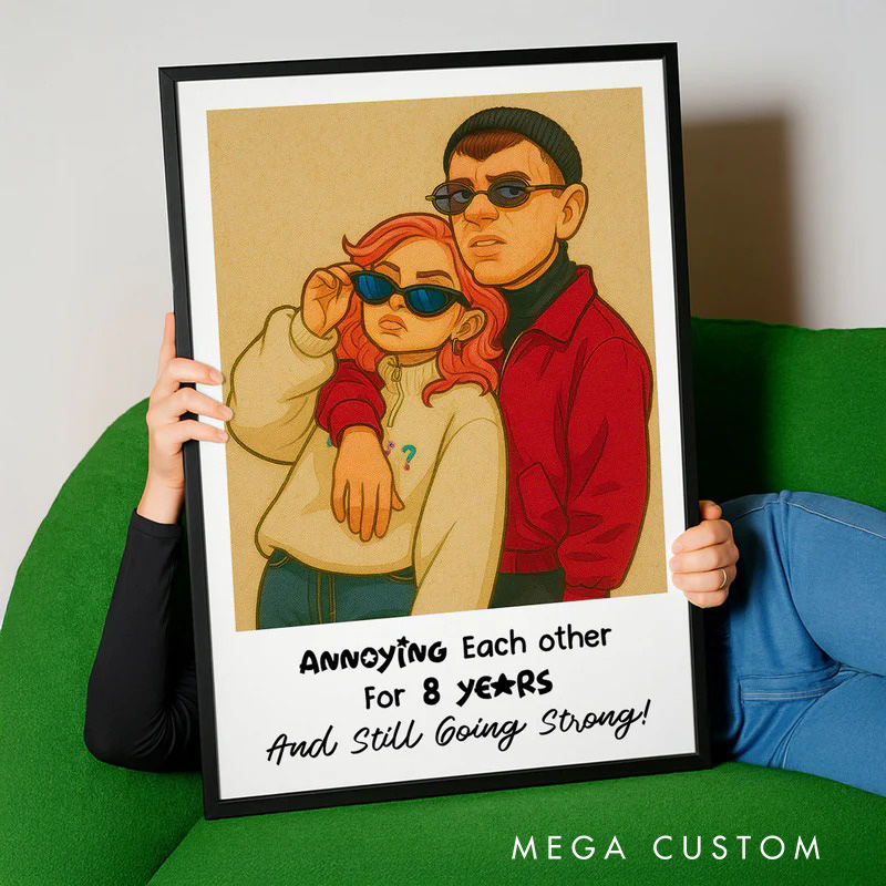 Personalized Caricature Couple Portrait Wall Art For Couples Anniversary Poster Without Frame Custom Art Lover Gift Custom Portrait