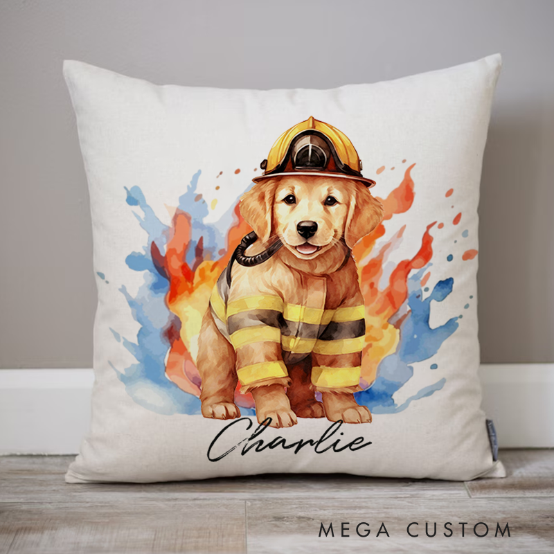 Personalized Golden Retriever Firefighter Throw Pillow Gift for Firefighter