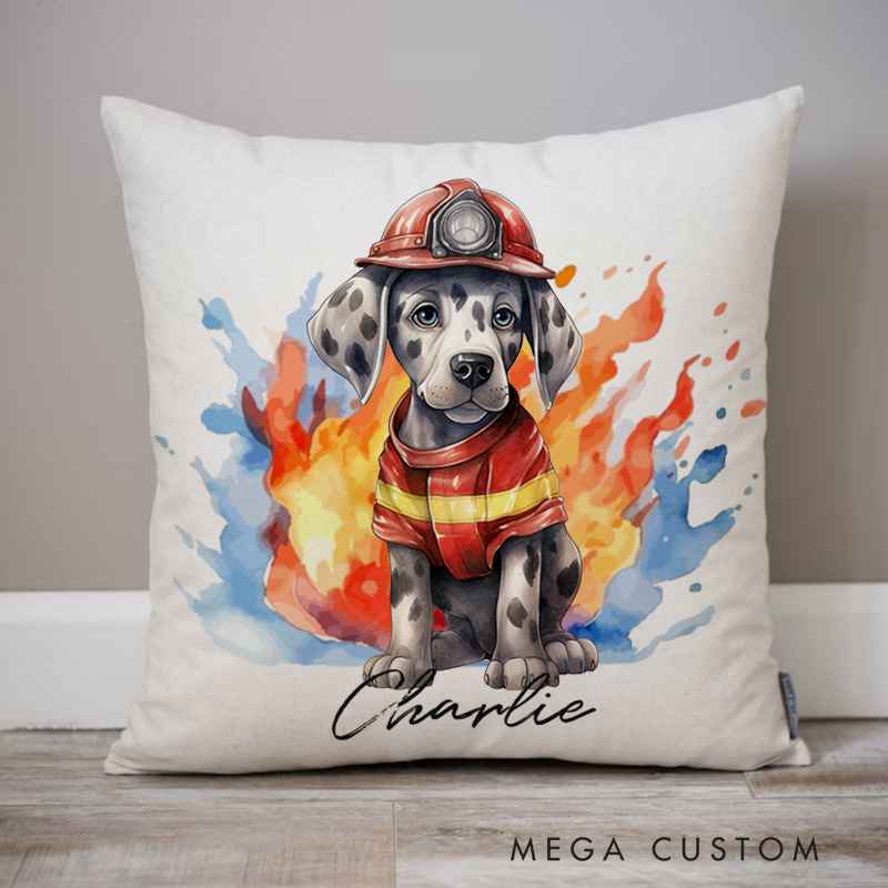 Personalized Dalmatian Firefighter Throw Pillow Gift for Firefighter