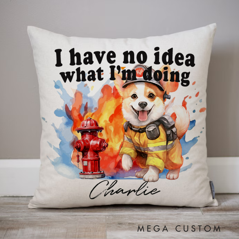 Personalized Firefighter Throw Pillow with Funny Quote Perfect Gift for Firefighters and Dog Lovers