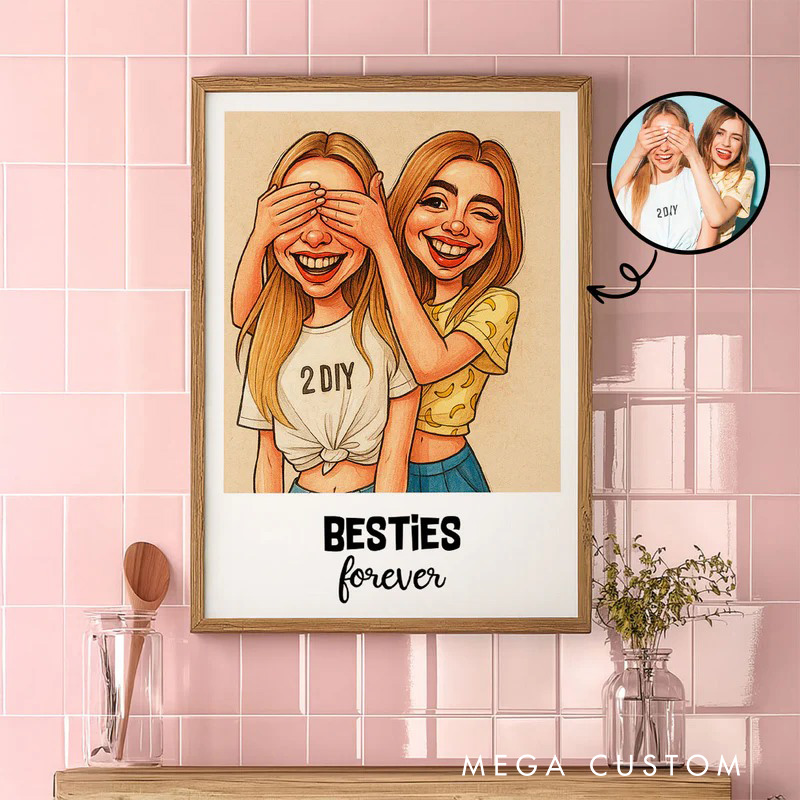 Personalized Caricature Friends Portrait Wall Art For Bestie Partner Poster Without Frame Custom Art Lover Gift Custom Portrait