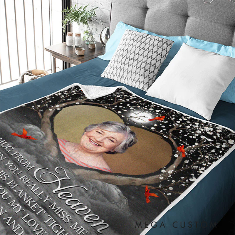 Personalized Memorial Photo Blanket A Hug From Heaven When You Really Miss Me Fleece Blanket Christmas Gift Sympathy Gift for Family Members