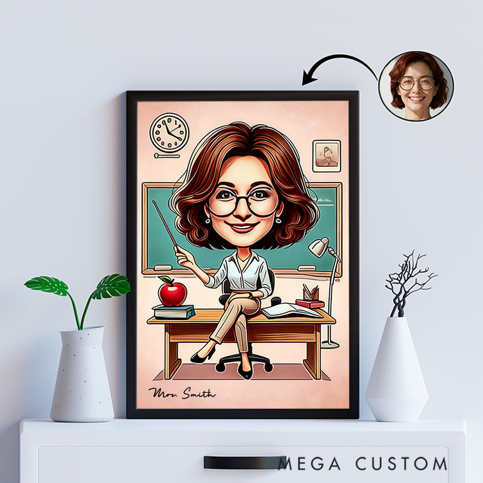 Personalized Teacher Portrait Poster Print Gift Teacher in Classroom Design Home Classroom Wall Art Unique Gift for Teachers