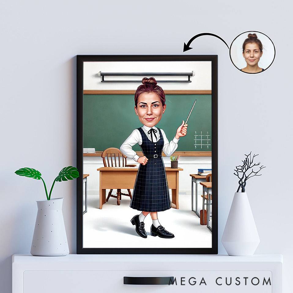 Personalized Teacher Portrait Poster Print Gift Charming Teacher Design Home Classroom Wall Art Unique Gift for Teachers