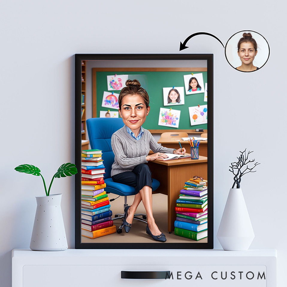 Personalized Teacher Portrait Poster Print Gift Working Teacher Design Home Classroom Wall Art Unique Gift for Teachers