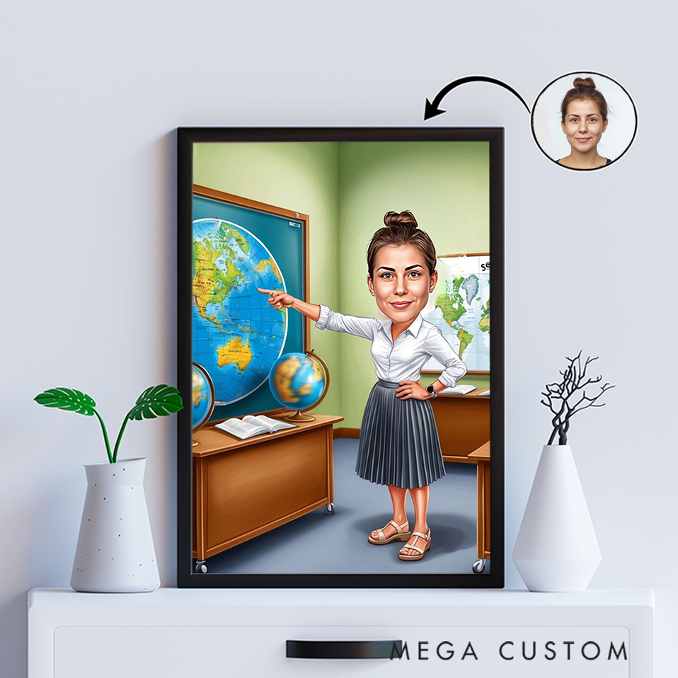[Copy]Personalized Teacher Portrait Poster Print Gift Teacher in Classroom Design Home Classroom Wall Art Unique Gift for Teachers
