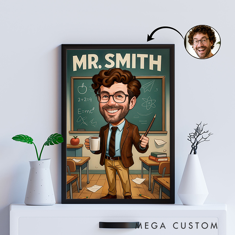 Personalized Teacher Portrait Poster Print Gift Teacher Home Classroom Wall Art Unique Gift for Teachers