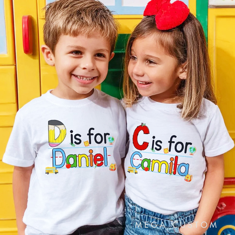 Personalized Cute Pencil Apple Notebook Design Initial Kid T-shirt Sweatshirt with Name Back to School Birthday Gift for Boys Girls