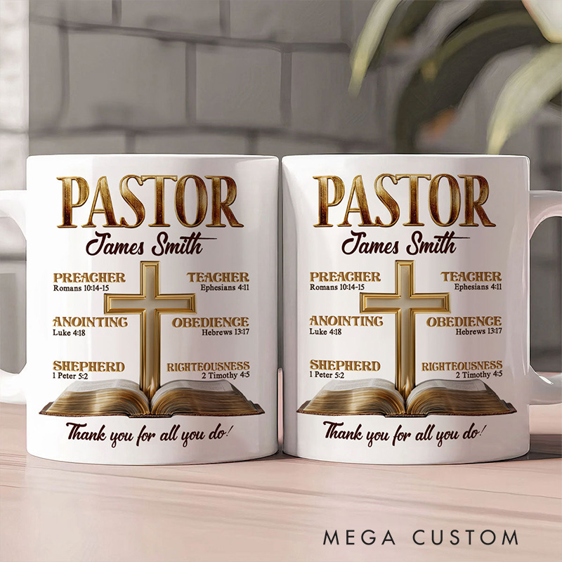 Personalized My Preacher Teacher & Shepherd 11oz 15oz Ceramic Mug with Name Religious Gift Christian Gift Pastor Gift