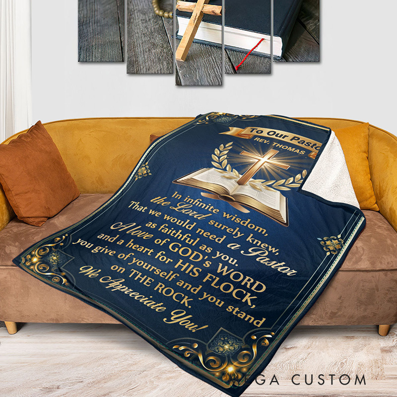 Personalized To Our Pastor Soft Throw Blanket with Name Home Decor Grace Pastor Blanket Appreciation Gift for Christian Pastor