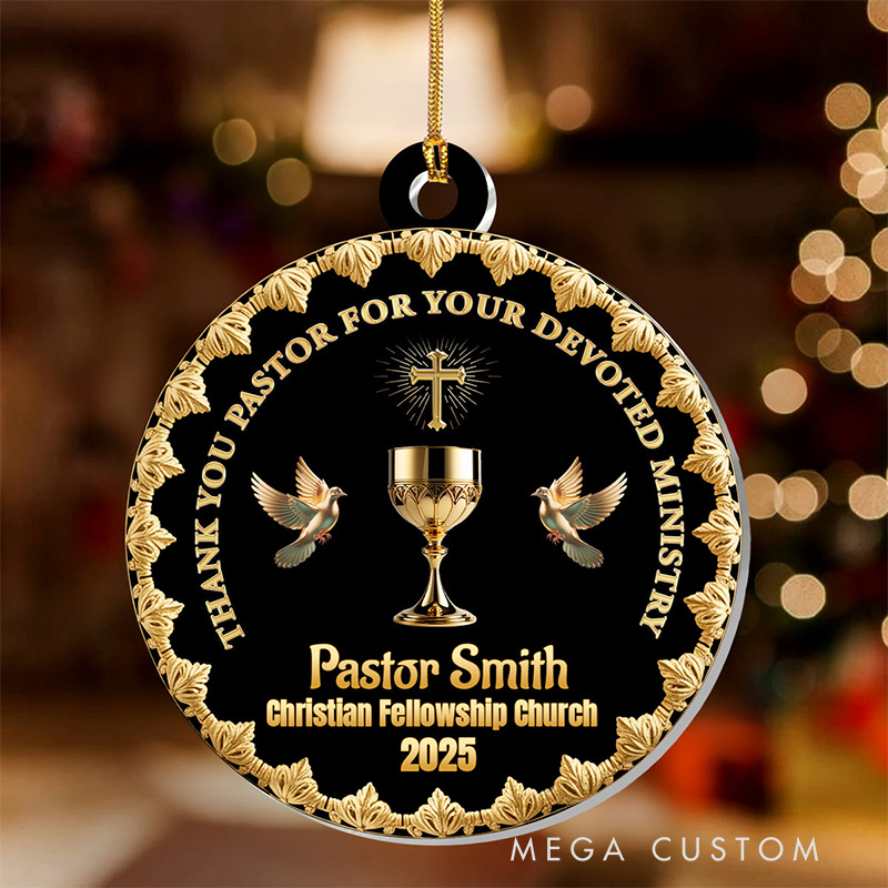 Personalized Thank You Pastor for Your Devoted Ministry Acrylic Ornament with Name Church and Date Religious Gift Christian Gift Pastor Gift