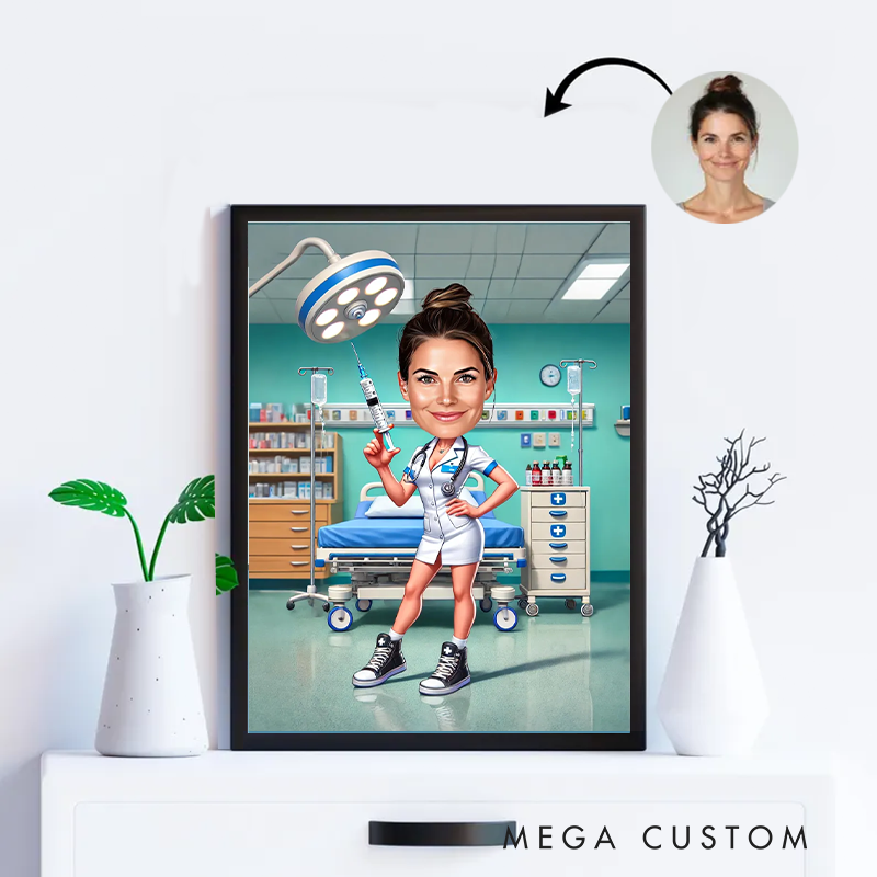 Personalized Cartoon Nurse Portrait From Photo Custom Nurse Gifts
