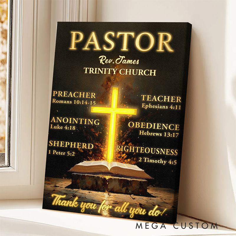 Personalized My Preacher Teacher & Shepherd Frameless Canvas Painting with Name Wall Decor Religious Gift Appreciation Gift for Christian Pastor