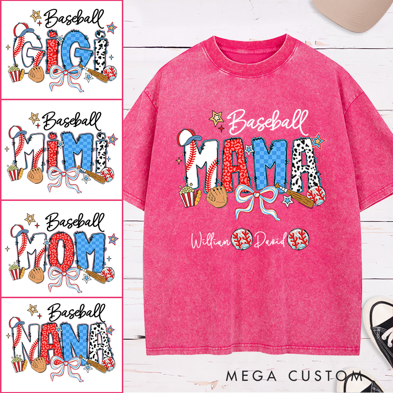 Personalized Baseball Washed T-Shirt with Custom Name and Design for Mom Nana and More