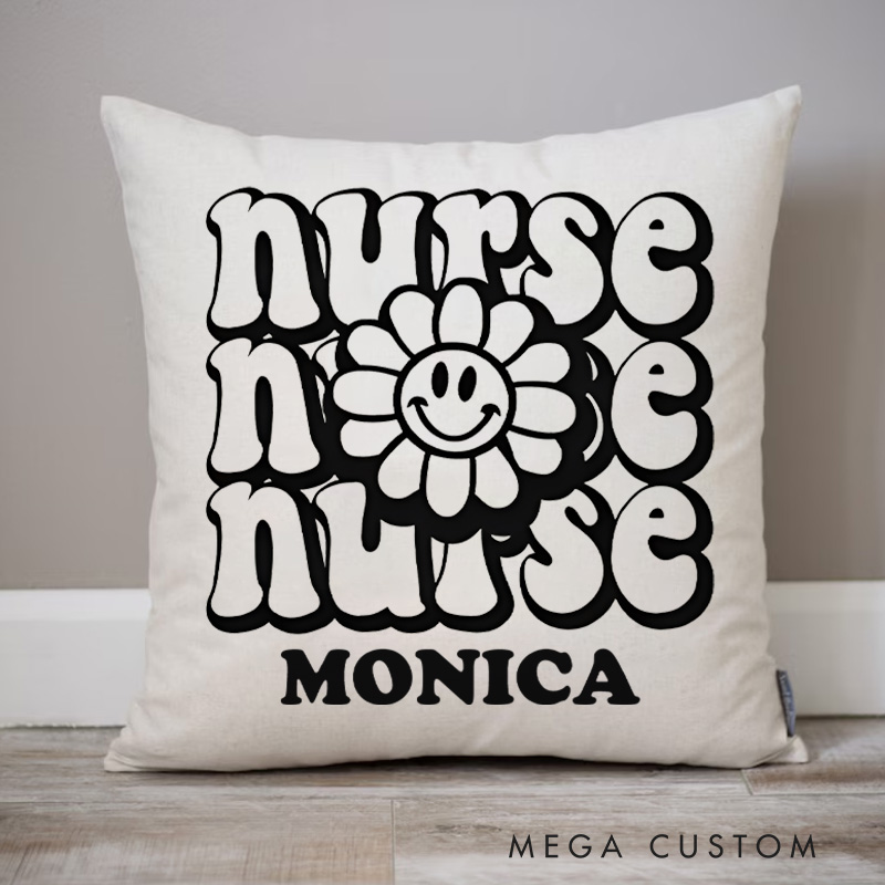 Personalized Throw Pillow for Nurse Smiling Nurse Blooms Design Nurse Appreciation Gifts