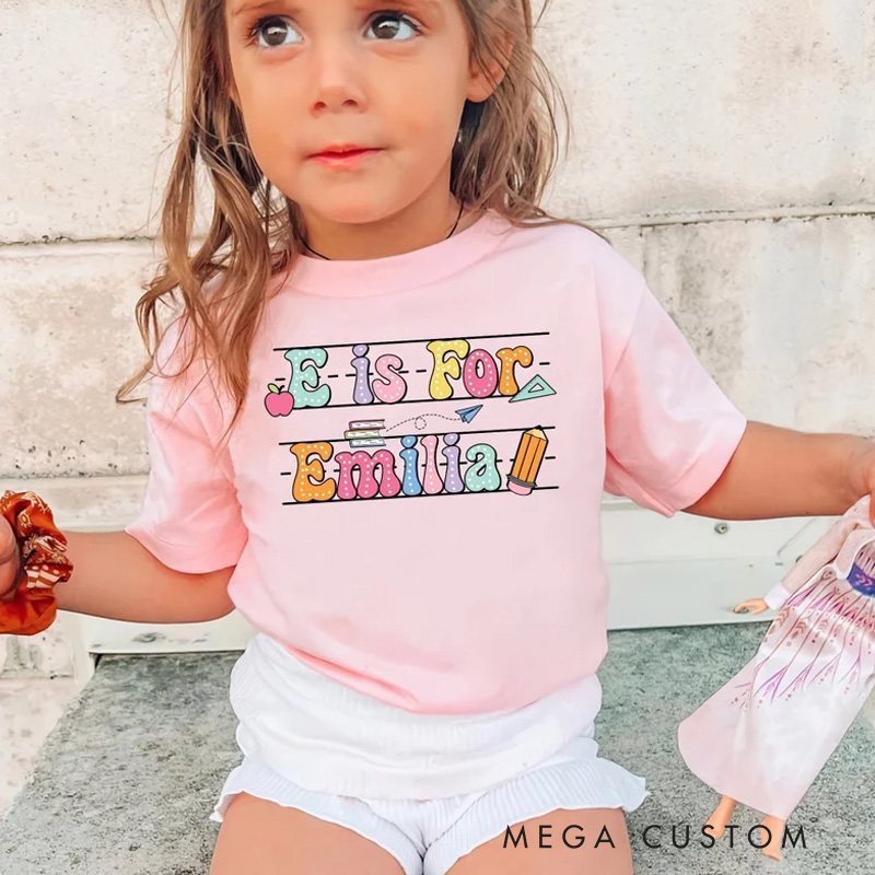 Personalized Alphabet Kids Shirt Custom Name Shirt for Kids Cute Kindergarten Shirt First Day of School Shirt