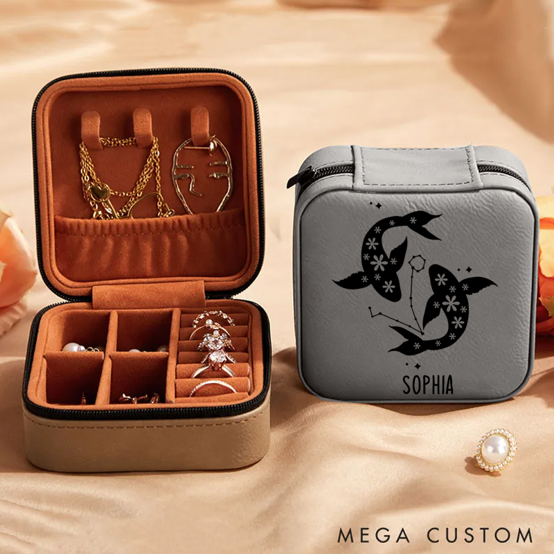 Personalized Leather Jewelry Box With Name Zodiac Signs Gifts for Women Jewelry Travel Case Jewelry Organizer Box