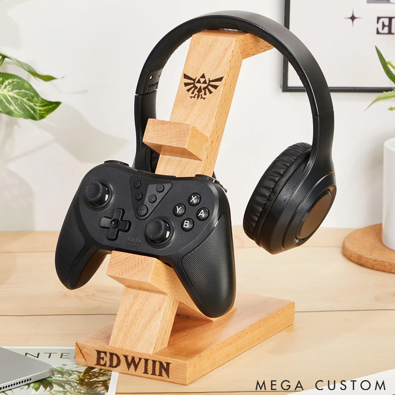 Personalized Wooden Headphones Holder and Controller Stand Engraved Gaming Controller Holder Custom Name Gift for Geek Gamers Lover
