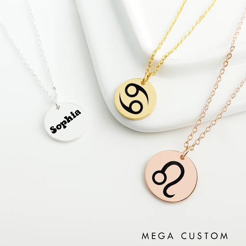 Personalized Engraved Necklace With Name Zodiac Signs Gifts for Women Birthday Gift