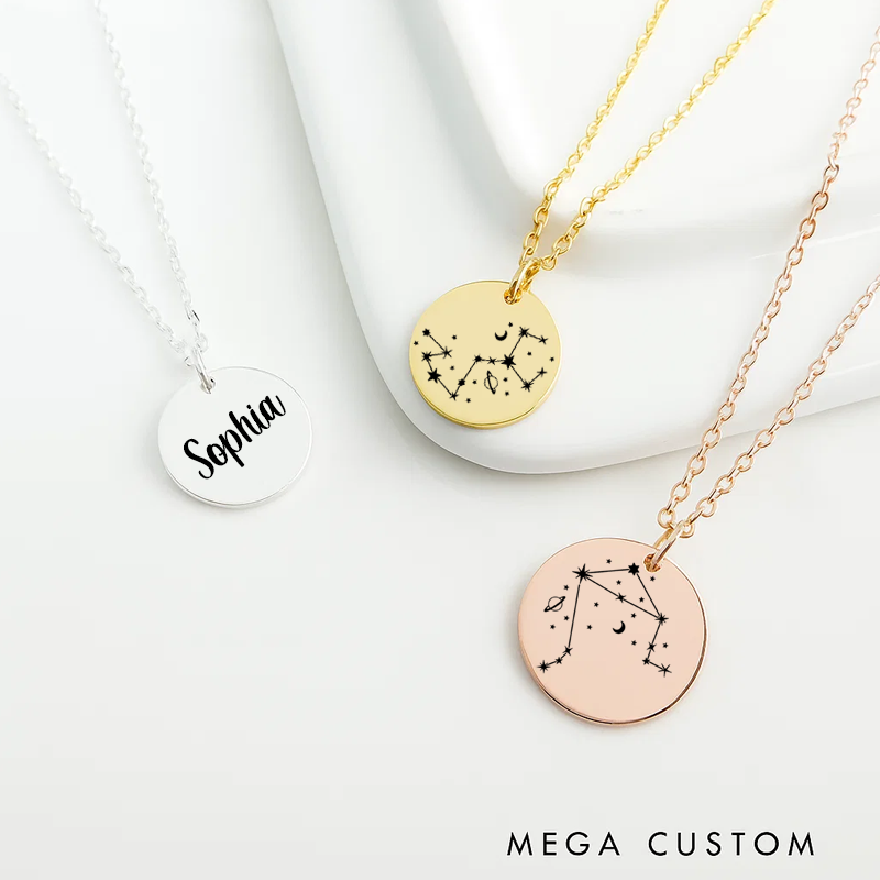 Personalized Engraved Necklace With Name Zodiac Signs Gifts for Women Birthday Gift 
