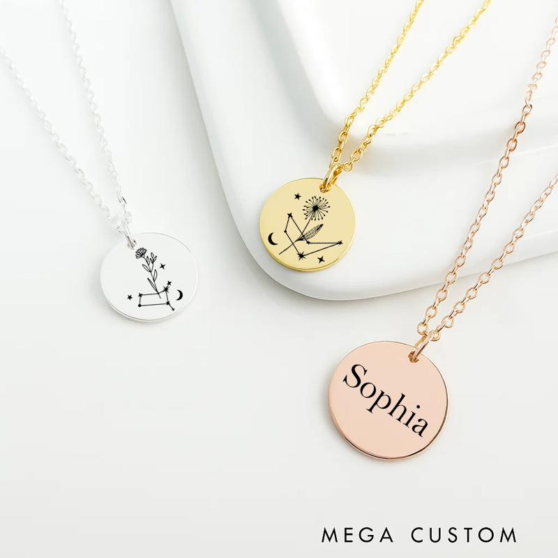 Personalized Engraved Necklace With Name Zodiac Signs Gifts for Women Birthday Gift