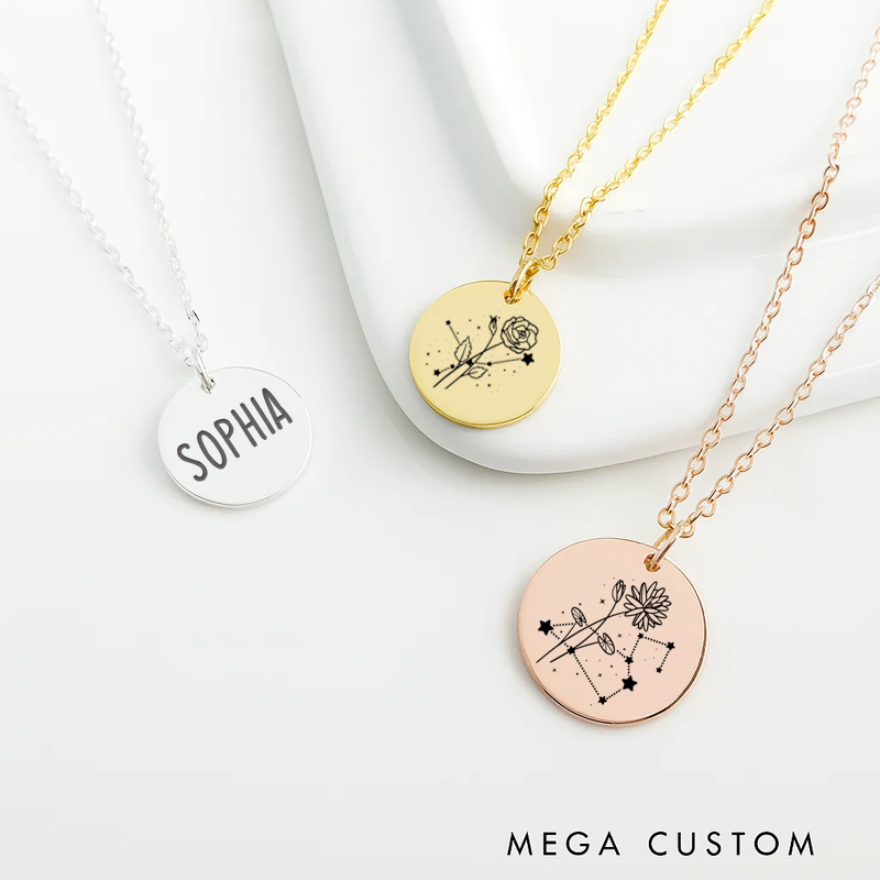 Personalized Engraved Necklace With Name Zodiac Signs Gifts for Women Birthday Gift 