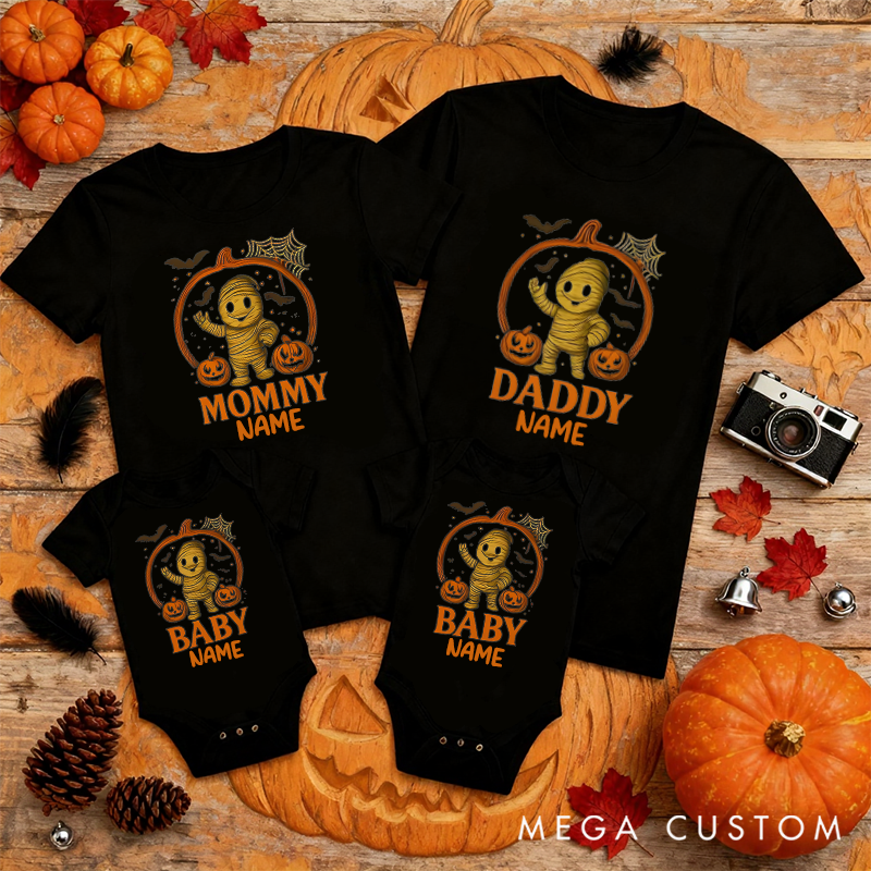 Personalized Halloween Terrifying Pumpkin and Mummy Pattern Design Family Matching Outfit