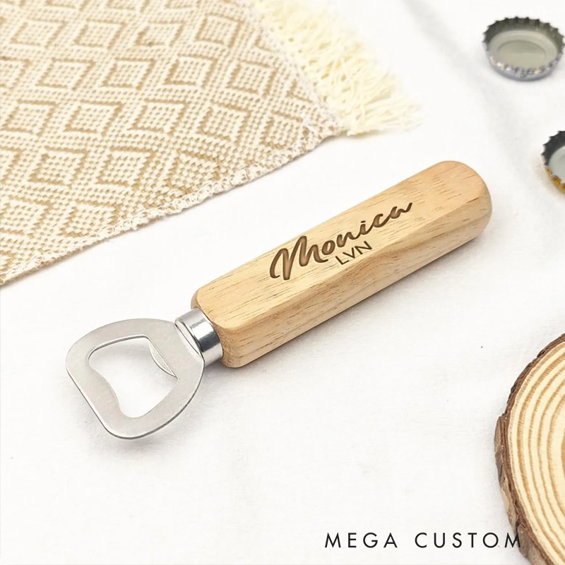 Personalized Wooden Handled Bottle Opener with Custom Heartbeat Design Gift for Nurse