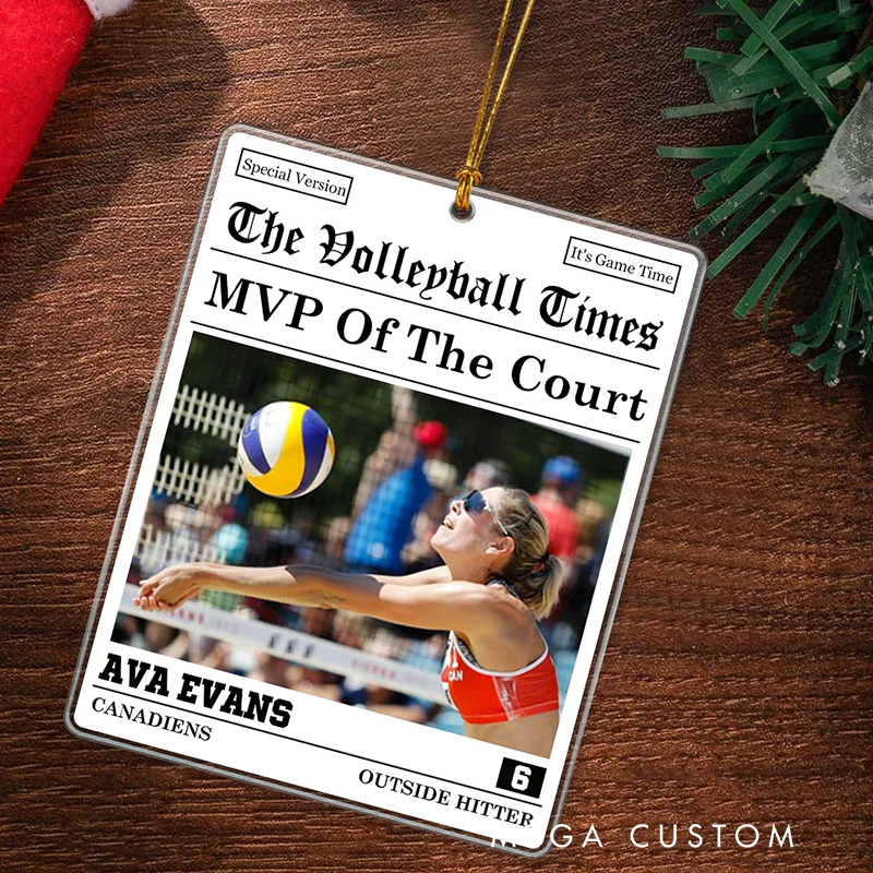 Personalized The Sports Times Baseball Newspaper Design Acrylic Christmas Ornament with Custom Photo and Text