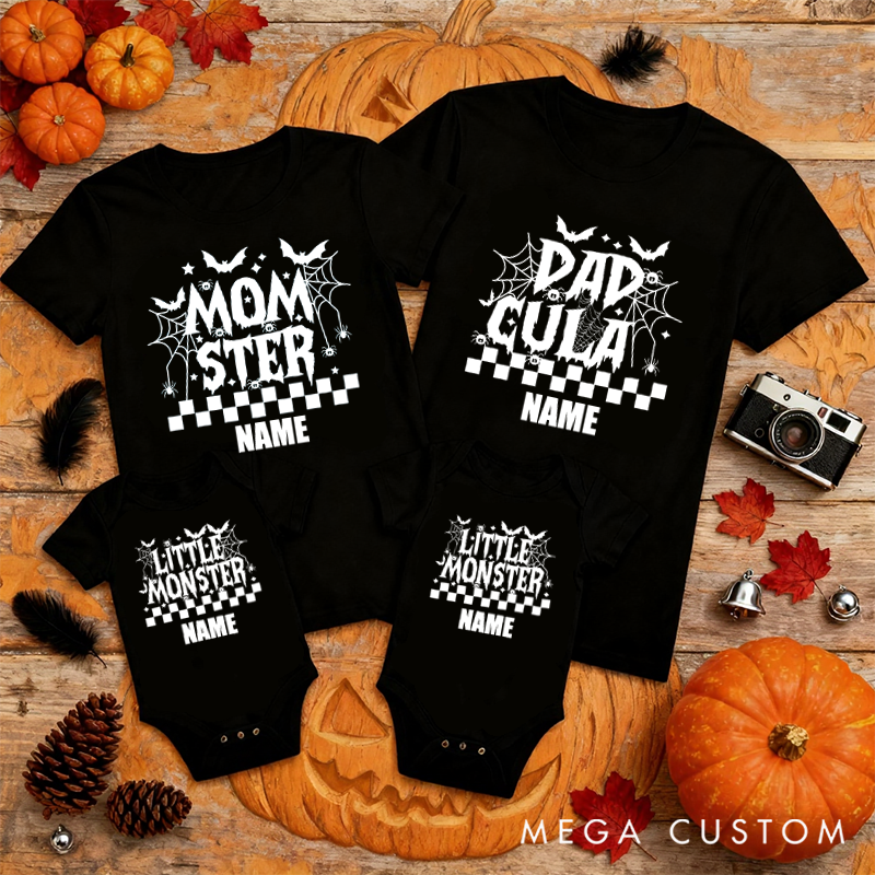 Personalized Halloween Dad Cula Momster Little Monster Horror Style Design Family Matching Outfit