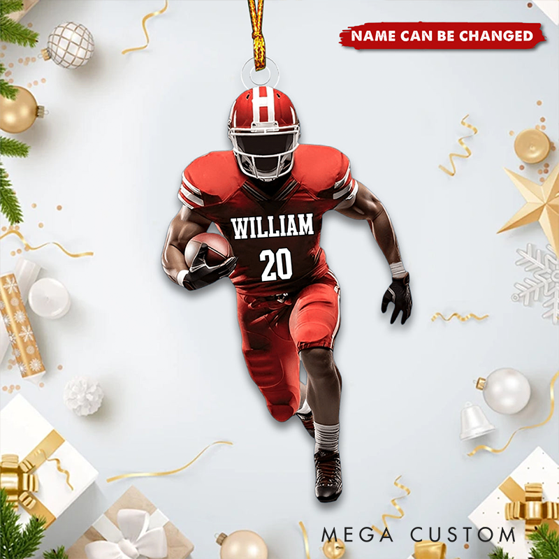Personalized Football Player Acrylic Christmas  Ornament with Custom Name and Number