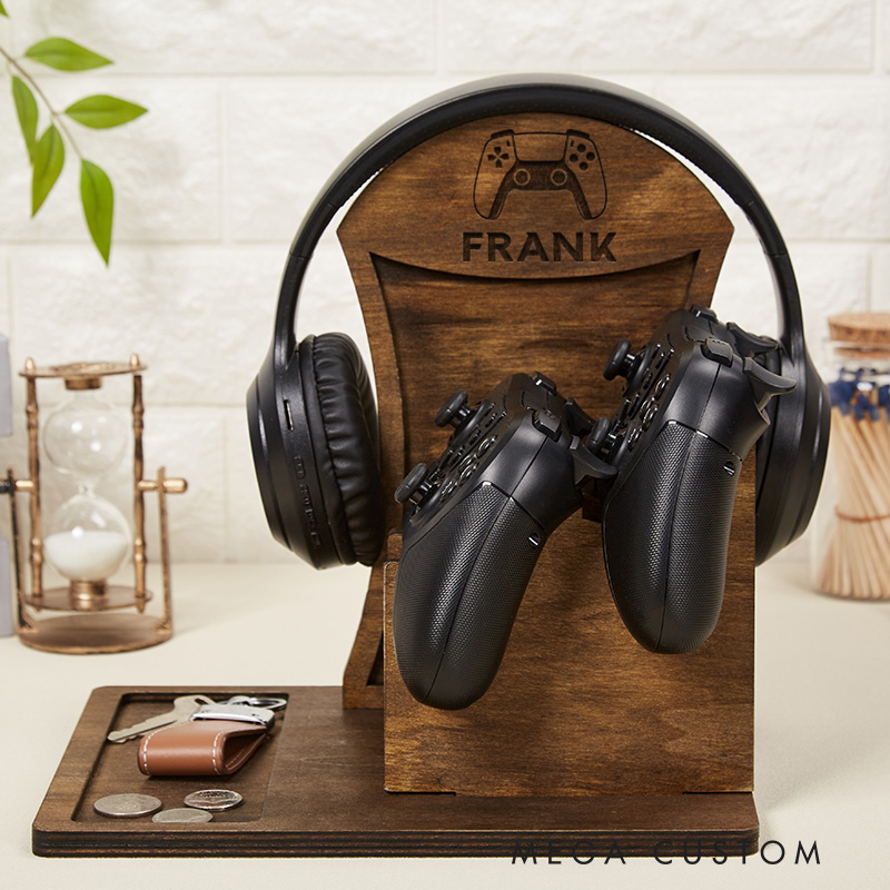 Personalized Wooden Headphones Holder and Controller Stand Engraved Headset Stand Custom Controller Holder Gift for Geek Gamers Lover
