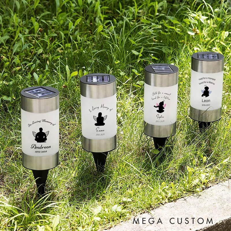 Personalized Angel Wing Footprint Character Silhouette Solar Garden Light with Name and Date Garden Decor Memorial Sympathy Gift for Loss of Loved One