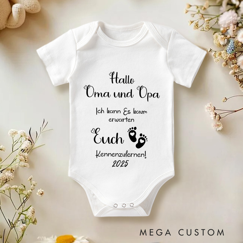 Personalized Hallo Oma Und Opa Ich Kann Es Kaum Erwarten Euch Kennenzulernen Baby Onesie Nursery Gift