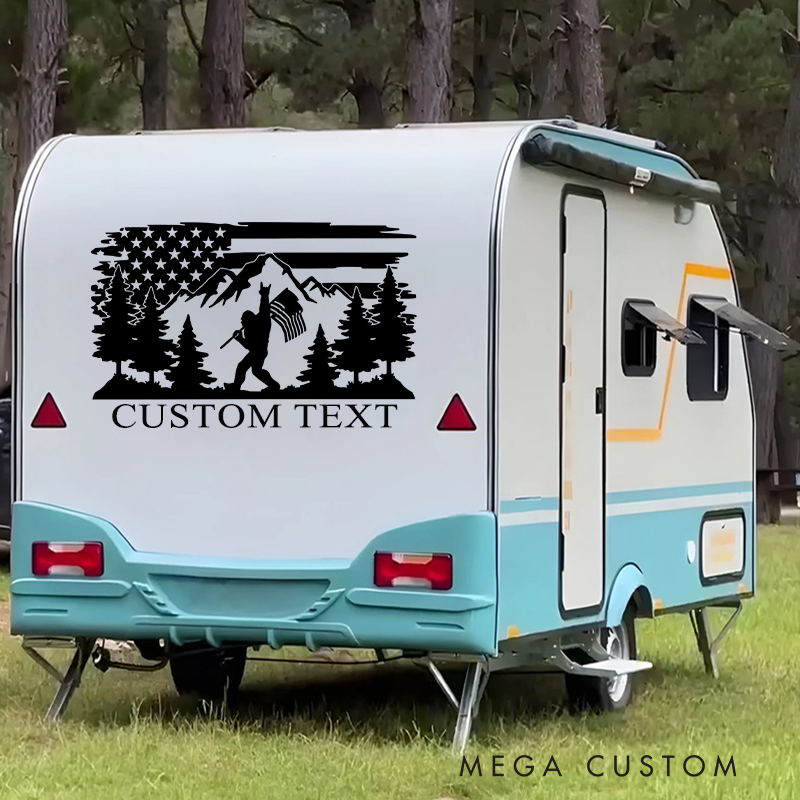 Personalized Patriotic Hiking Adventure Decal Funny Forest Mountains Decal Camper Van Sticker Gift for Outdoor Adventure Enthusiasts